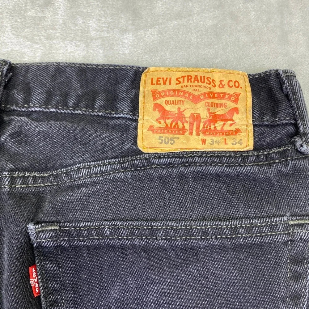 Levis 505 Regular Fit Straight Leg Jeans Faded‎ Black Mens Sz 34 Fits 32